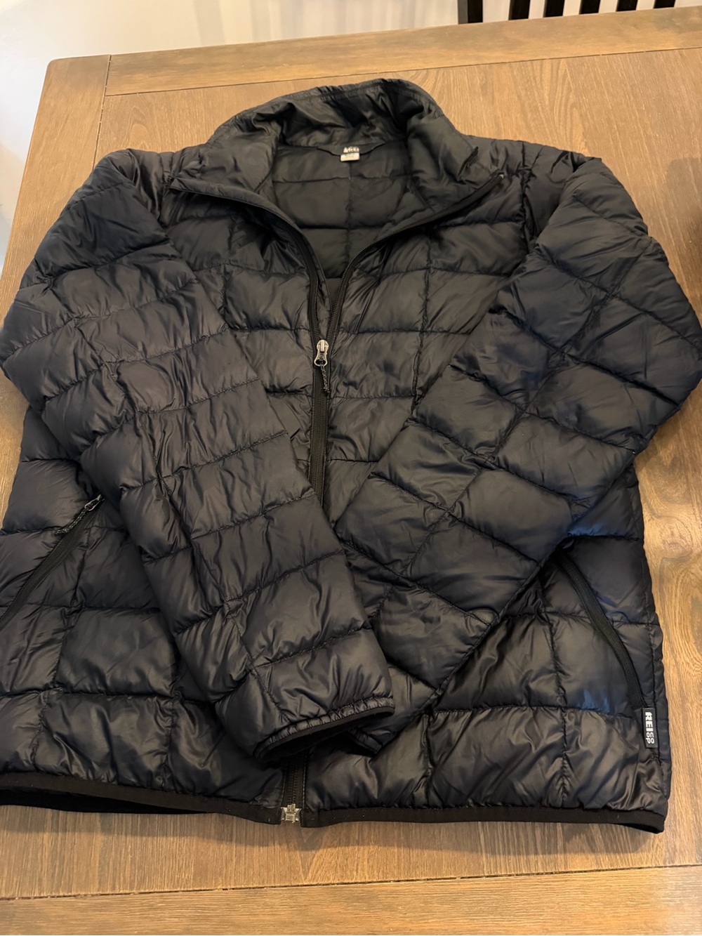 REI Co-op 650 Down Puffer Jacket Women’s Medium Black Full Zip Quilted Hooded